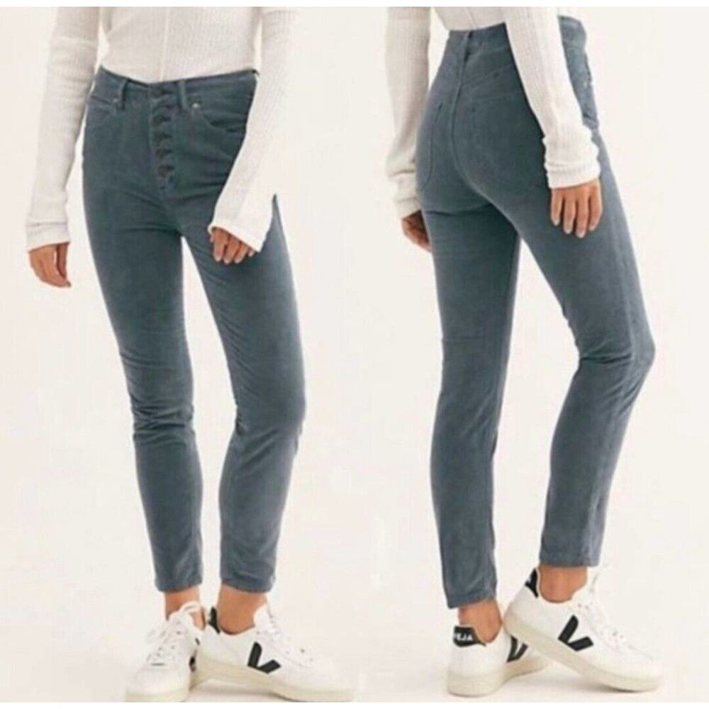 Free people Corduroy Jeans Womens 28 Morning Waves Blue Exposed Button Fly Ankle
